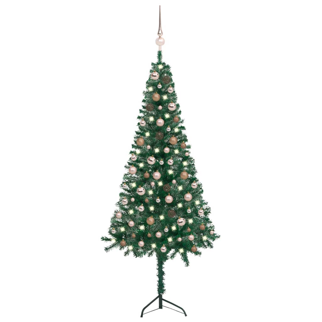 vidaXL Χριστουγεν. Δέντρο Γων. Τεχνητό LED & Μπάλες Πράσινο 180 εκ PVC