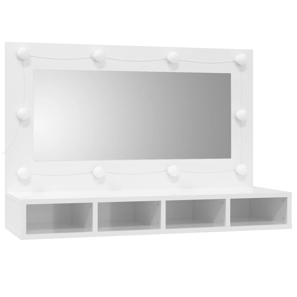 vidaXL Έπιπλο Καθρέπτη με LED Γυαλιστερό Λευκό 90 x 31,5 x 62 εκ.