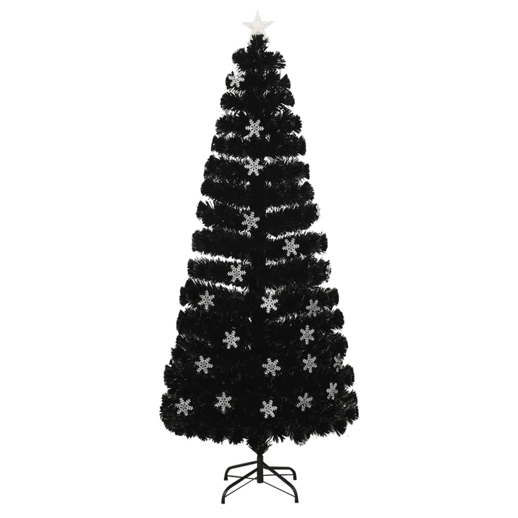vidaXL Χριστουγεννιάτικο Δέντρο LED Χιονονιφάδες Οπτ.Ίνες Μαύρο 210 εκ