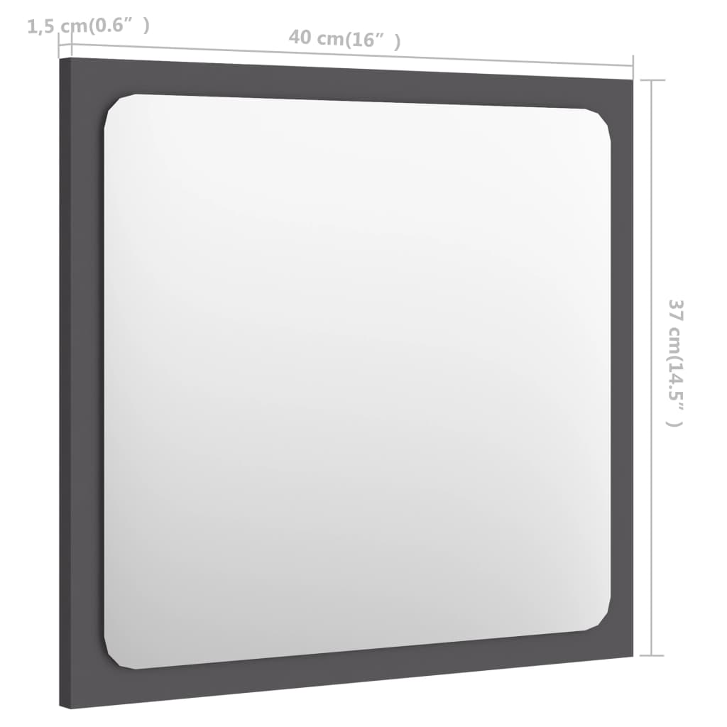 vidaXL Καθρέφτης Μπάνιου Γκρι 40 x 1,5 x 37 εκ. από Μοριοσανίδα