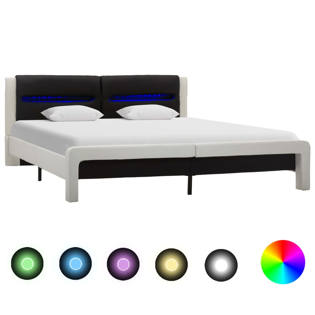 vidaXL Πλαίσιο Κρεβατιού με LED Ασπρόμαυρο 180x200 εκ. Συνθετικό Δέρμα