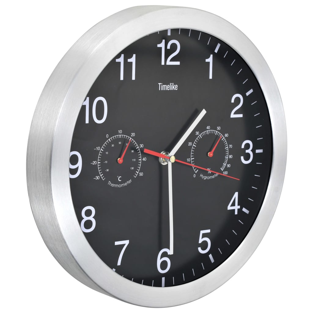 vidaXL Ρολόι Τοίχου Μαύρο 30 εκ. Quartz με Υγρόμετρο και Θερμόμετρο