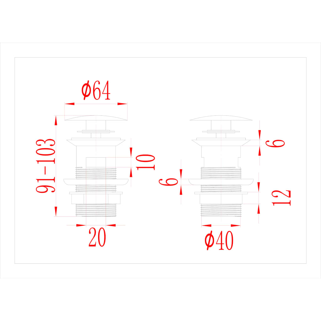 vidaXL Βαλβίδα Νιπτήρα Πατητή με Υπερχείλιση Ασημί 6,4 x 6,4 x 9,1 εκ.