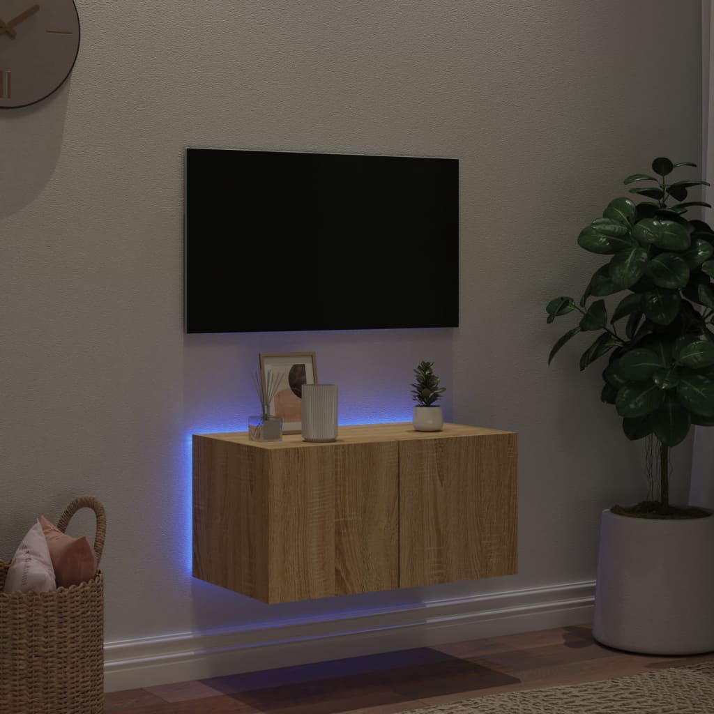 vidaXL Έπιπλο Τοίχου Τηλεόρασης με LED Sonoma Δρυς 60x35x31 εκ.
