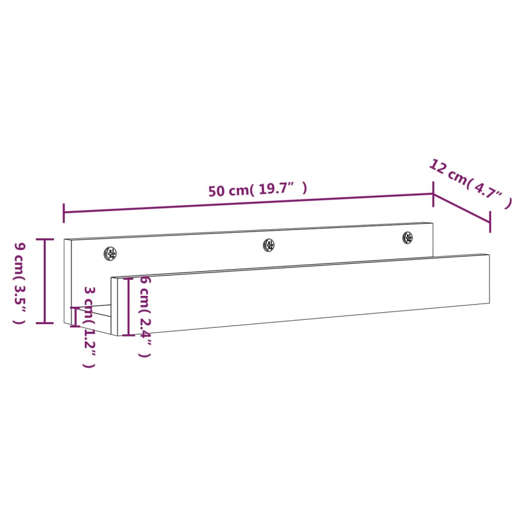 vidaXL Ράφια Τοίχου 2 τεμ. 50 x 12 x 9 εκ. από Μασίφ Ξύλο Πεύκου