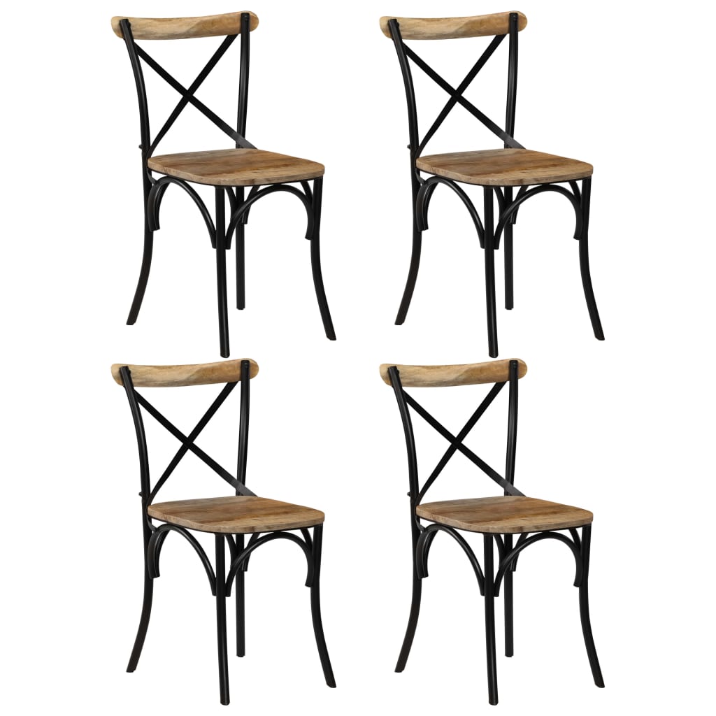 vidaXL Καρέκλες με Χιαστί Πλάτη 4 τεμ. Μαύρες από Μασίφ Ξύλο Μάνγκο