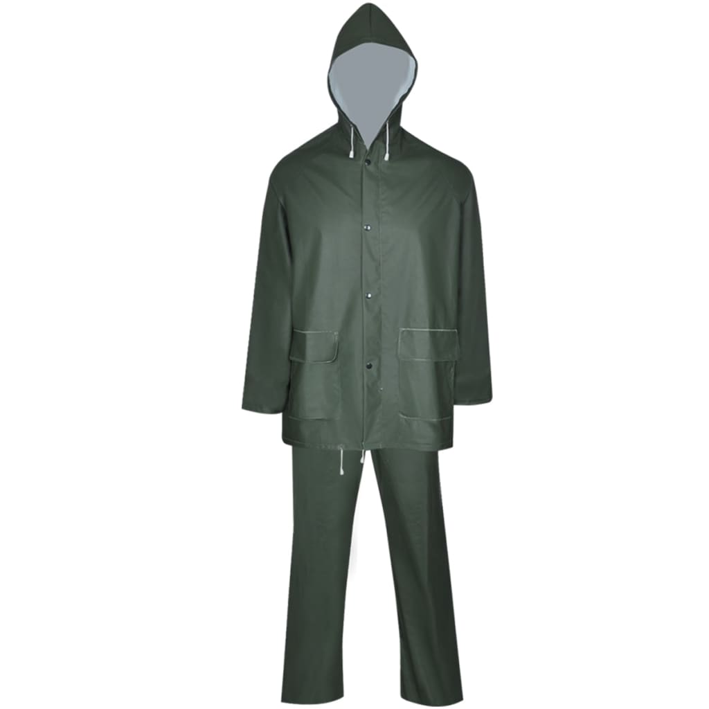 Κοστούμι Αδιάβροχο Μεγάλης Αντοχής 2 Τεμαχίων Πράσινο L με Κουκούλα