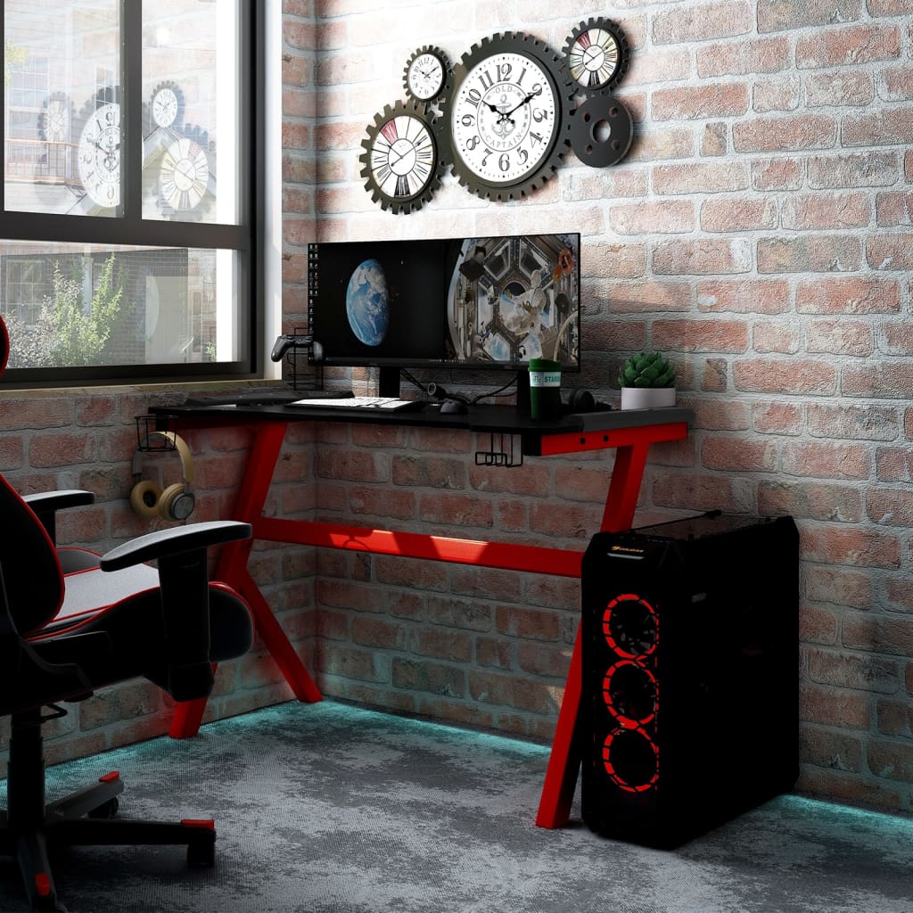 vidaXL Γραφείο Gaming με LED Μαύρο & Κόκκινο 110x60x75 εκ. σε Σχήμα Υ