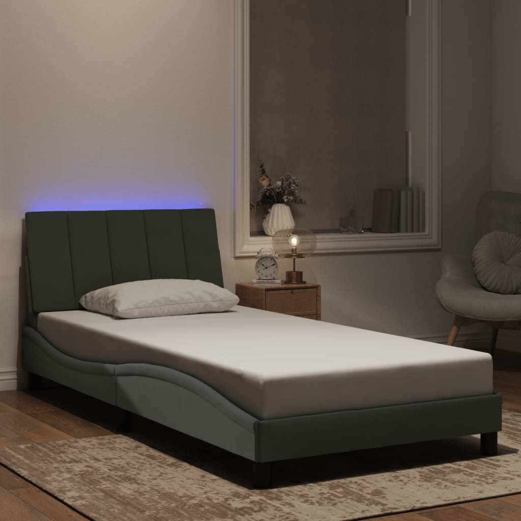 vidaXL Πλαίσιο Κρεβατιού με LED Ανοιχτό Γκρι 100x200 εκ. Βελούδινο