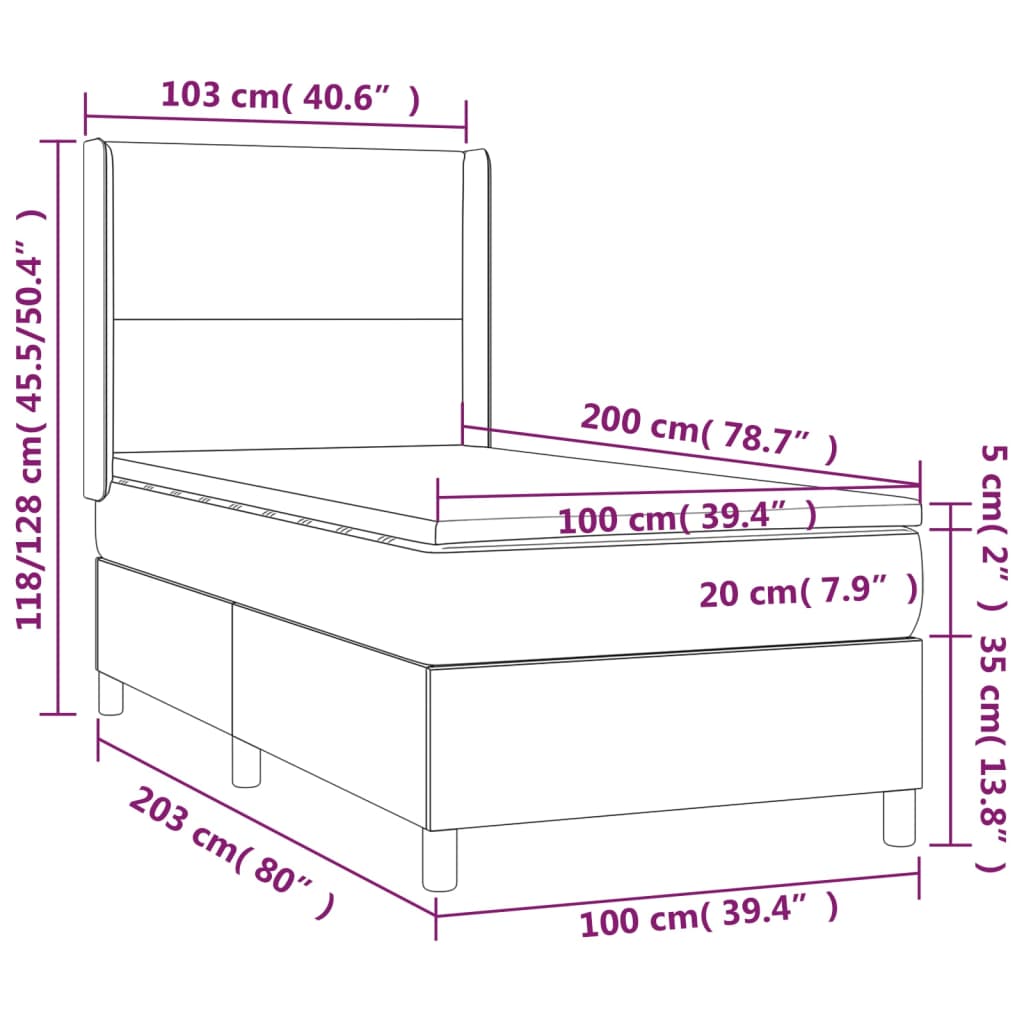 vidaXL Κρεβάτι Boxspring με Στρώμα Ανοιχτό Γκρι 100x200 εκ. Υφασμάτινο