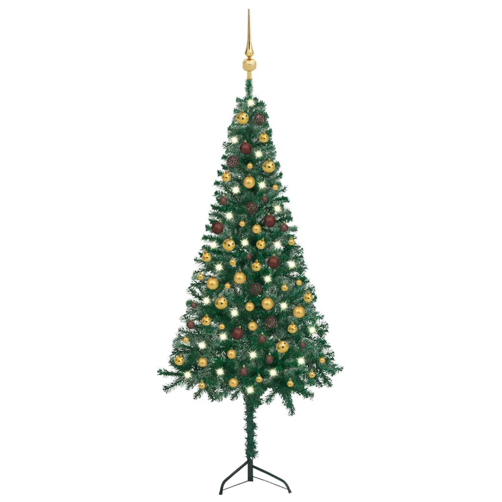 vidaXL Χριστουγεν. Δέντρο Γων. Τεχνητό LED & Μπάλες Πράσινο 180 εκ PVC