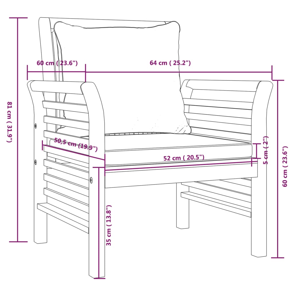 vidaXL Καρέκλες Κήπου με Κρεμ Μαξιλάρια 2 τεμ. από Μασίφ Ξύλο Ακακίας