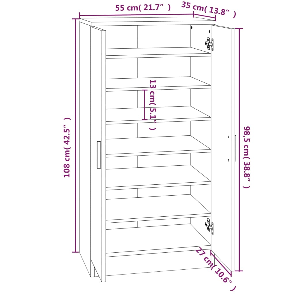 vidaXL Παπουτσοθήκη Γυαλιστερό Λευκό 55x35x108 εκ. Επεξεργασμένο Ξύλο