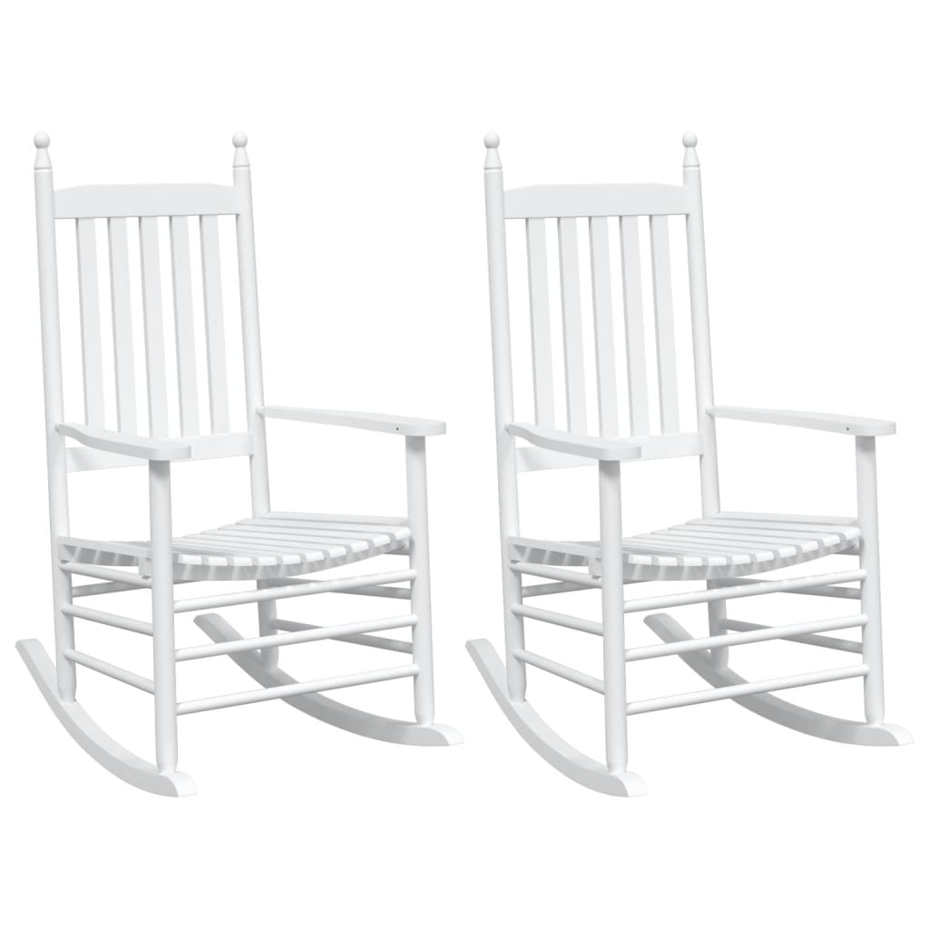 vidaXL Πολυθρόνες Κουνιστές Καμπυλωτά Καθίσματα 2Τεμ. Λευκό Μασίφ Ξύλο