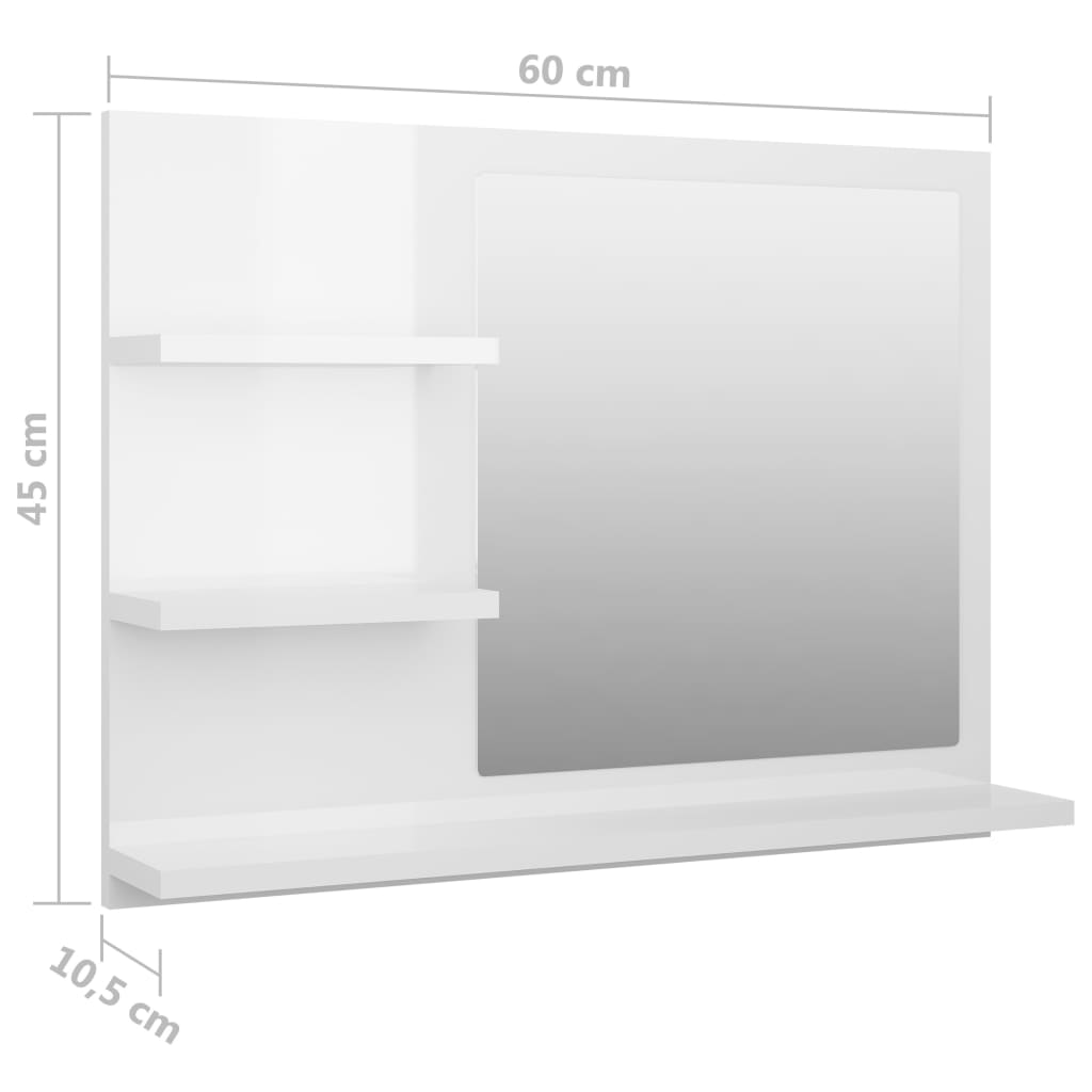 vidaXL Καθρέφτης Μπάνιου Γυαλιστερό Λευκό 60x10,5x45 εκ. Μοριοσανίδα