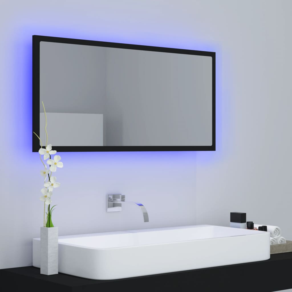 vidaXL Καθρέφτης Μπάνιου με LED Μαύρος 90x8,5x37 εκ. Ακρυλικός