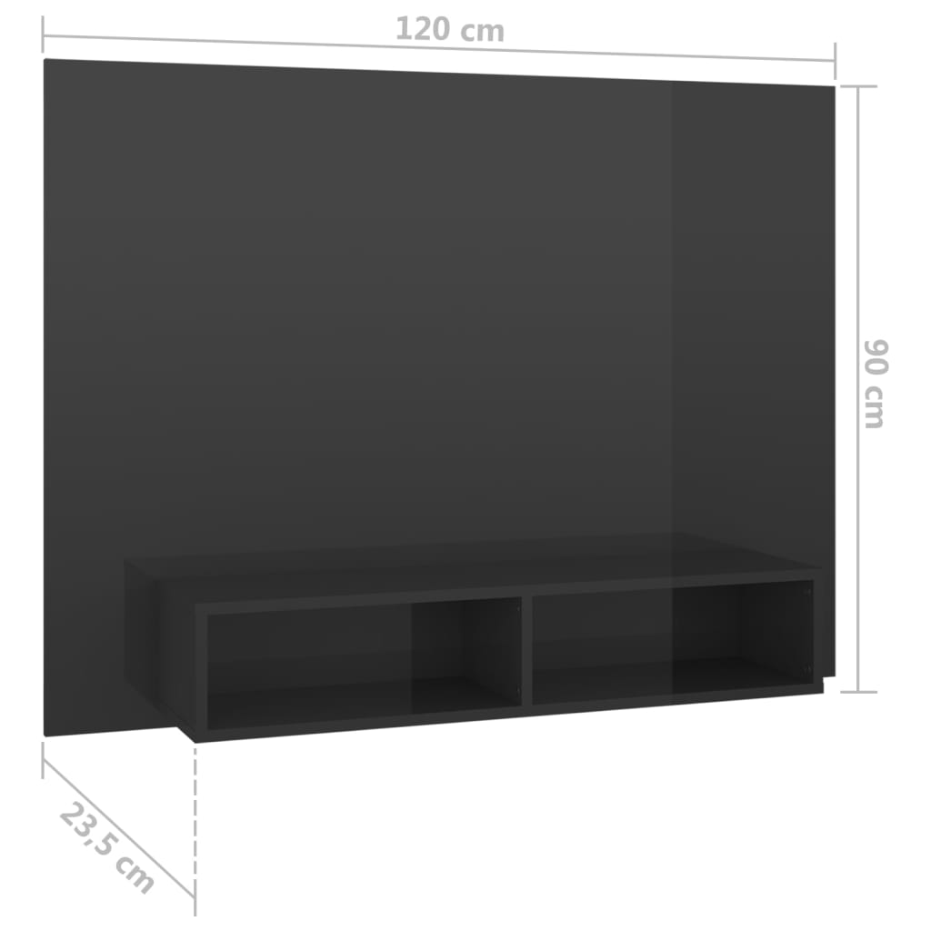 vidaXL Έπιπλο Τηλεόρασης Τοίχου Γυαλ. Γκρι 120x23,5x90 εκ. Μοριοσανίδα