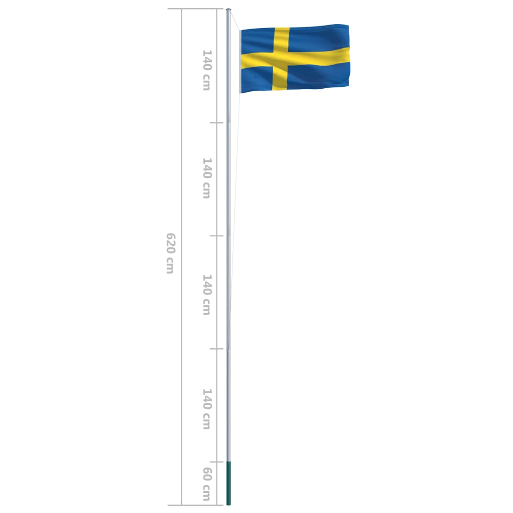 vidaXL Σημαία Σουηδίας 6,2 μ. με Ιστό Αλουμινίου