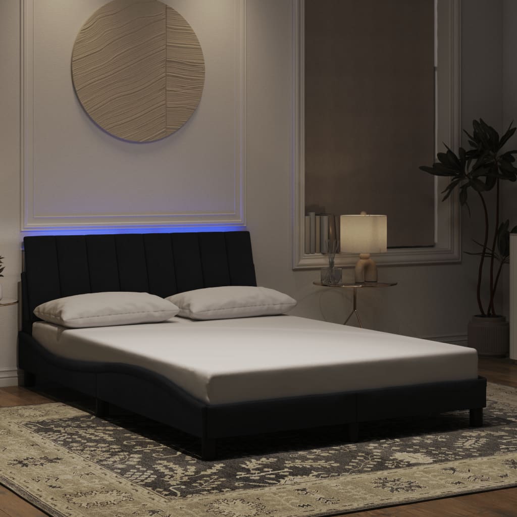 vidaXL Πλαίσιο Κρεβατιού με LED Μαύρο 140x190 εκ. Βελούδινο