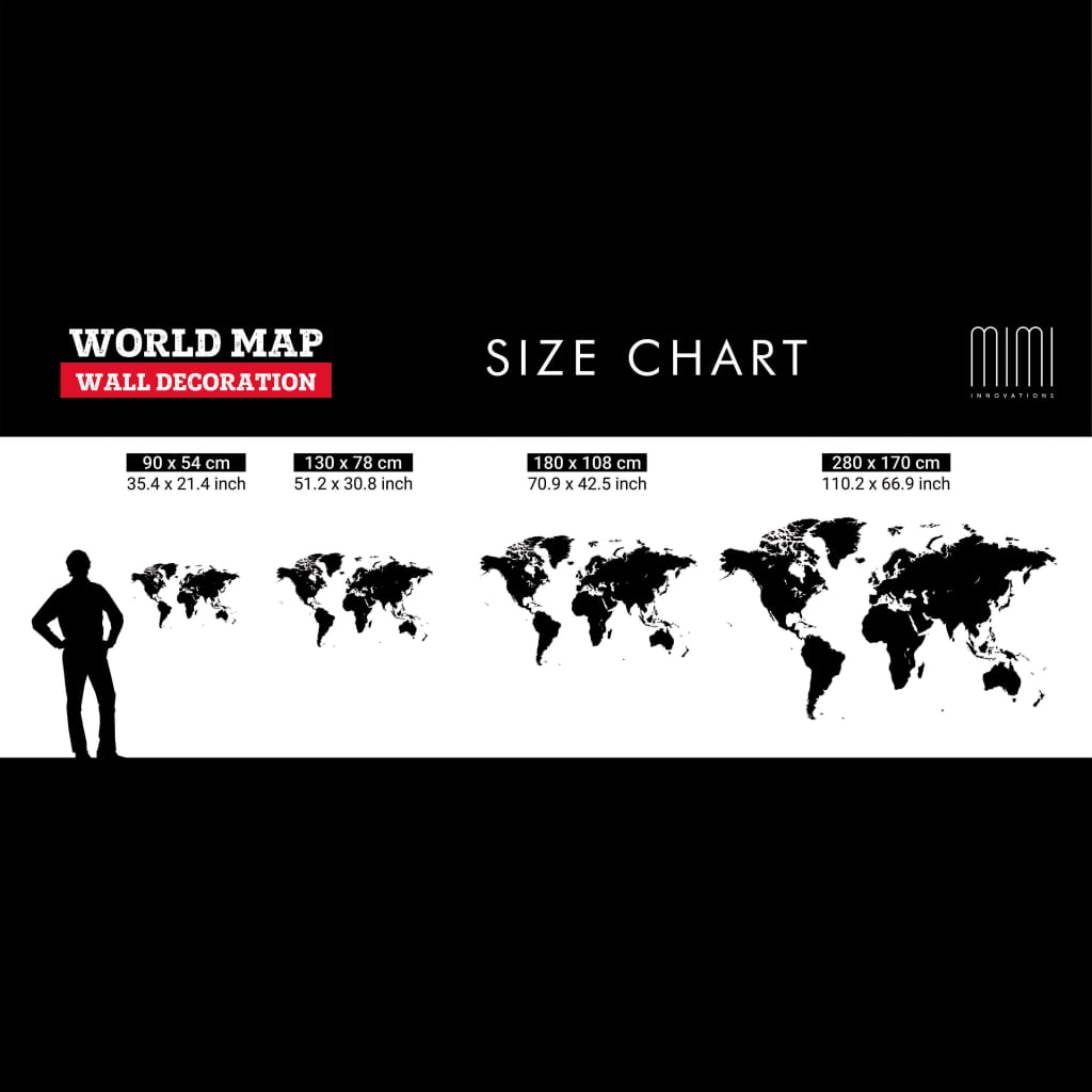 MiMi Innovations Παγκόσμιος Χάρτης Luxury Μαύρος 130 x 78 εκ. Ξύλινος