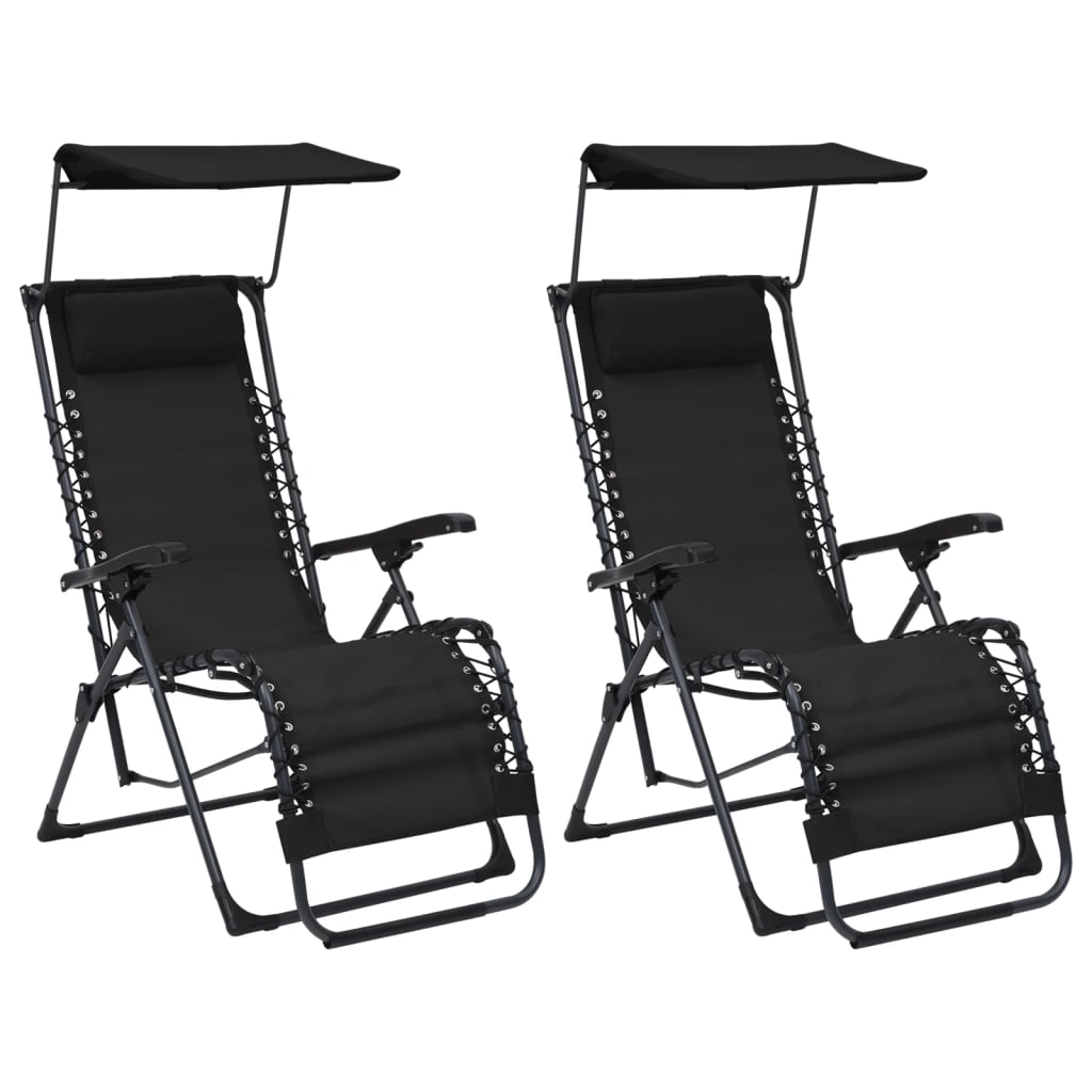 vidaXL Καρέκλες Εξ. Χώρου Πτυσσόμενες 2 τεμ. Μαύρες από Textilene
