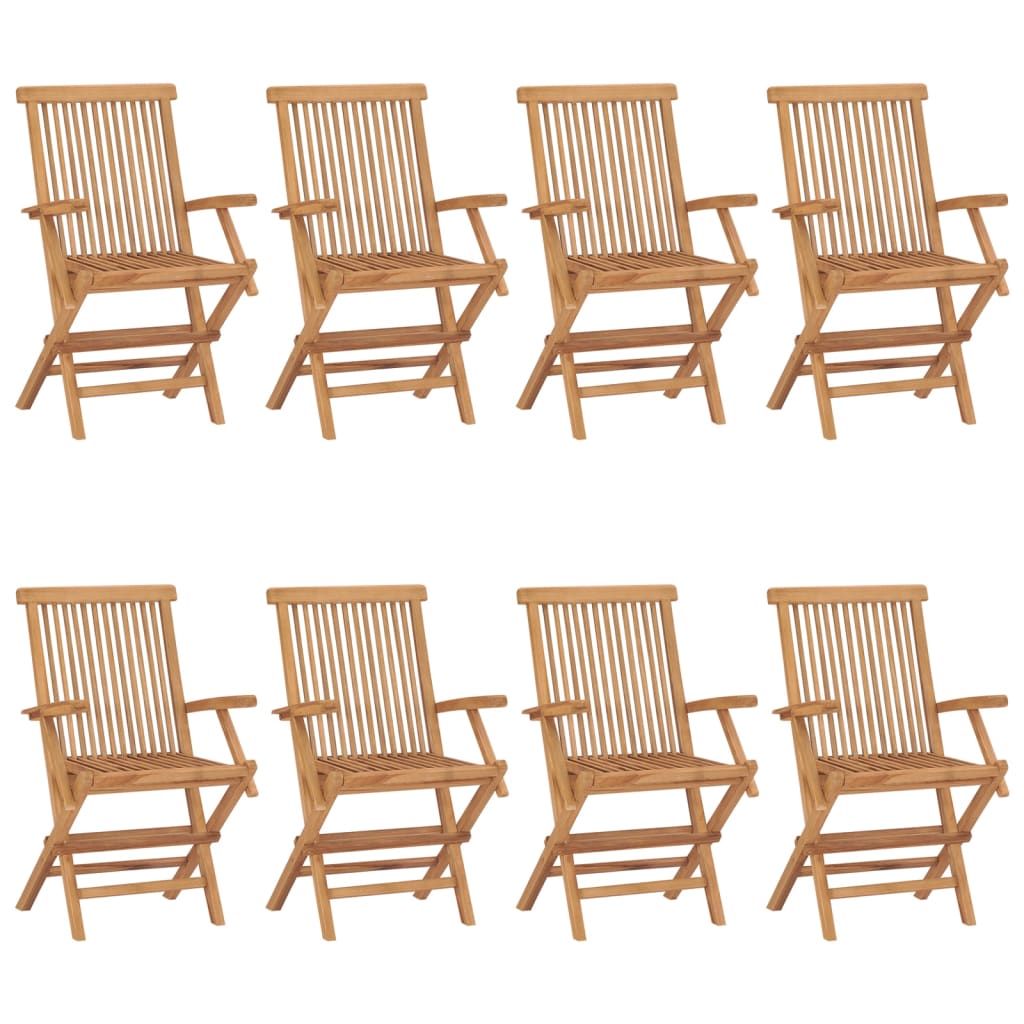 vidaXL Καρέκλες Κήπου 8 τεμ. από Μασίφ Ξύλο Teak με Γκρι Μαξιλάρια