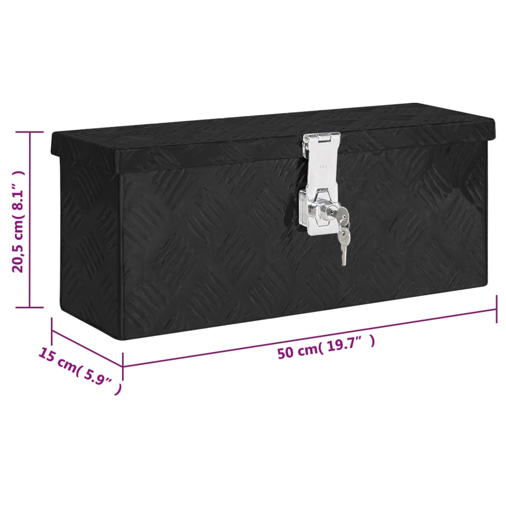 vidaXL Κουτί Αποθήκευσης Μαύρο 50 x 15 x 20,5 εκ. από Αλουμίνιο