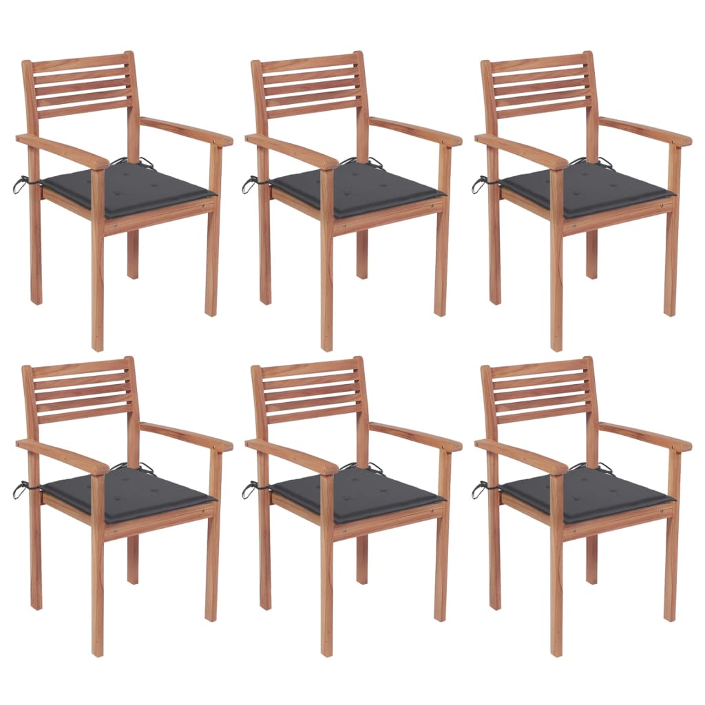 vidaXL Καρέκλες Κήπου Στοιβαζ. 6 τεμ. από Μασίφ Ξύλο Teak με Μαξιλάρια