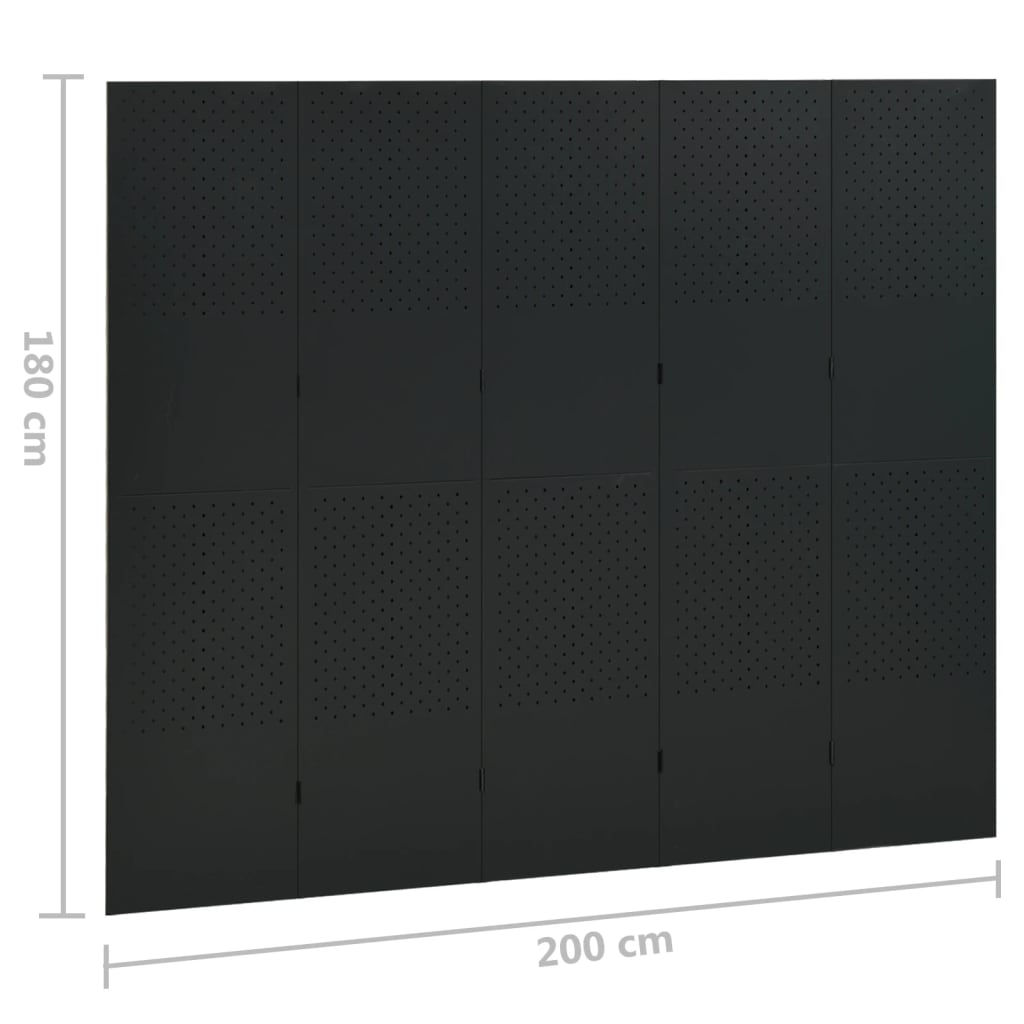 vidaXL Διαχωριστικό Δωματίου με 5 Πάνελ Μαύρο 200 x 180 εκ. από Ατσάλι