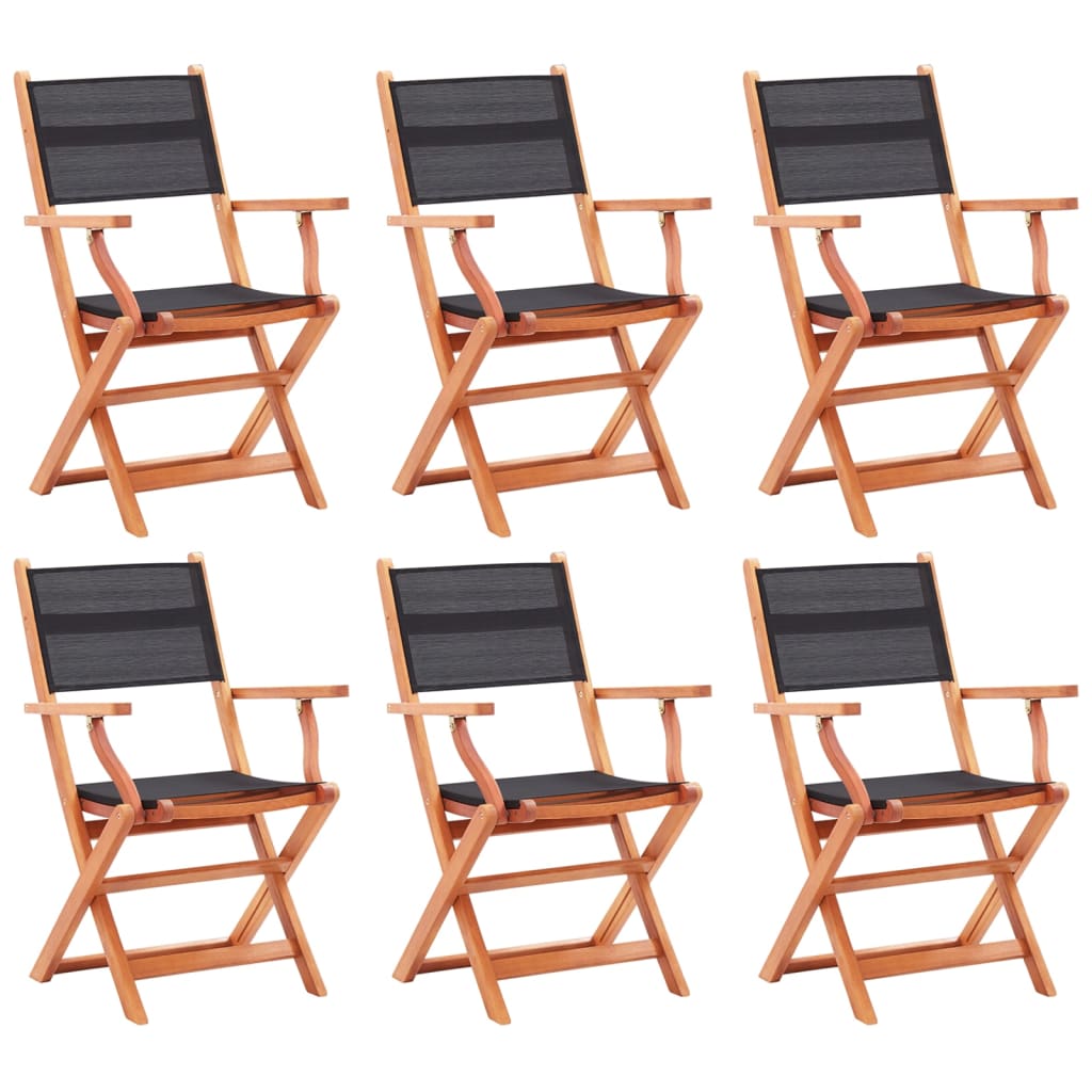 vidaXL Καρέκλες Πτυσσόμενες 6τεμ. Μαύρες Μασίφ Ξύλο Ευκαλ./Τεξτιλίνη